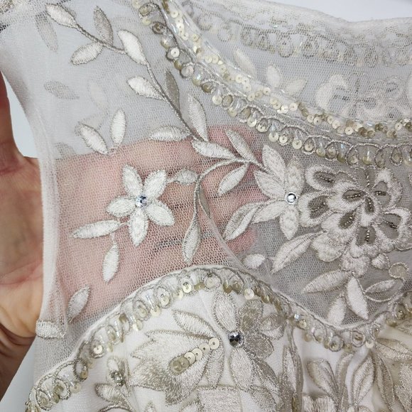 SUE WONG Nocturne White beaded embellished knee length dress womens size 4 - Picture 12 of 16